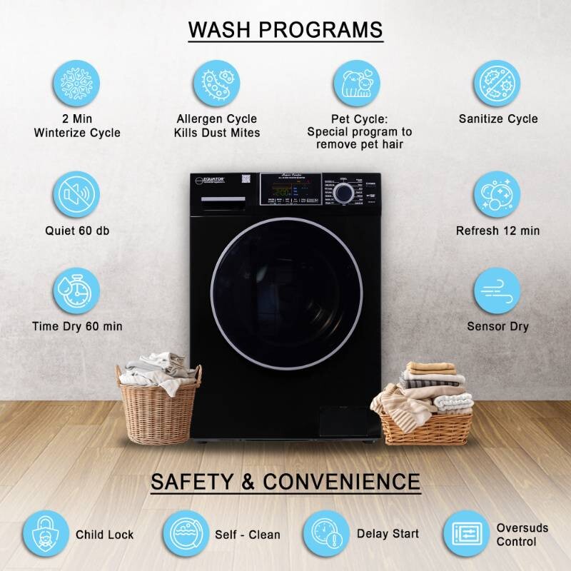 All-in-One 4600 Washer Dryer VENTLESS/VENTED PET Cycle 1.62cf/15lbs 110V 4600BLACK