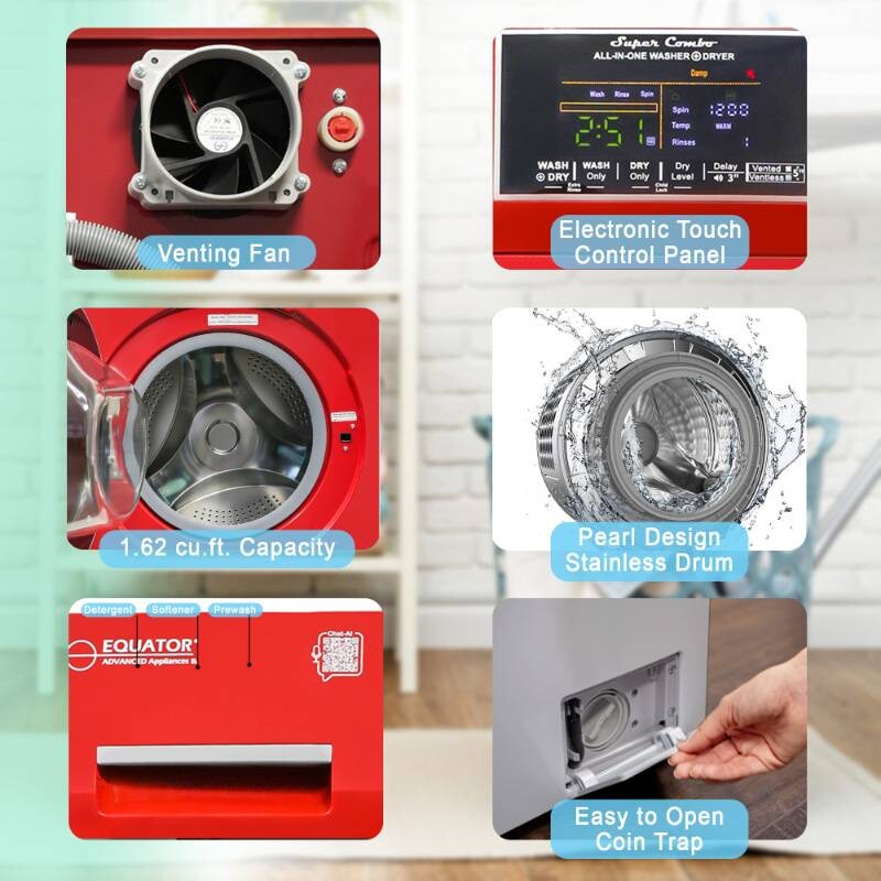 All-in-One 4600 Washer Dryer VENTLESS/VENTED PET Cycle 1.62cf/15lbs 110V 4600MERLOT