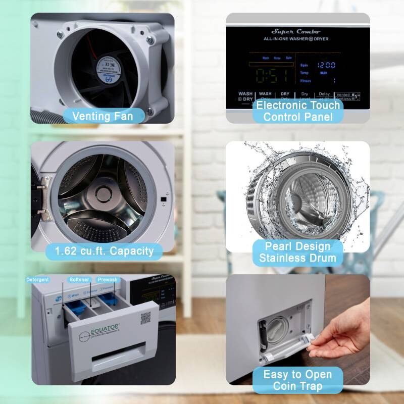 All-in-One 4600 Washer Dryer VENTLESS/VENTED PET Cycle 1.62cf/15lbs 110V 4600SILVER