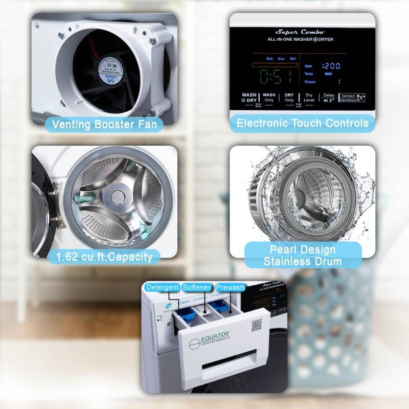 All-in-One 4600 Washer Dryer VENTLESS/VENTED PET Cycle 1.62cf/15lbs 110V 4600WHITE