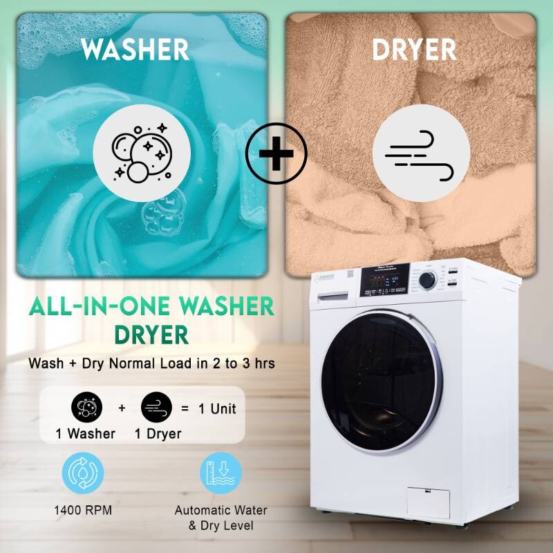 All-in-One 4600 Washer Dryer VENTLESS/VENTED PET Cycle 1.62cf/15lbs 110V 4600WHITE