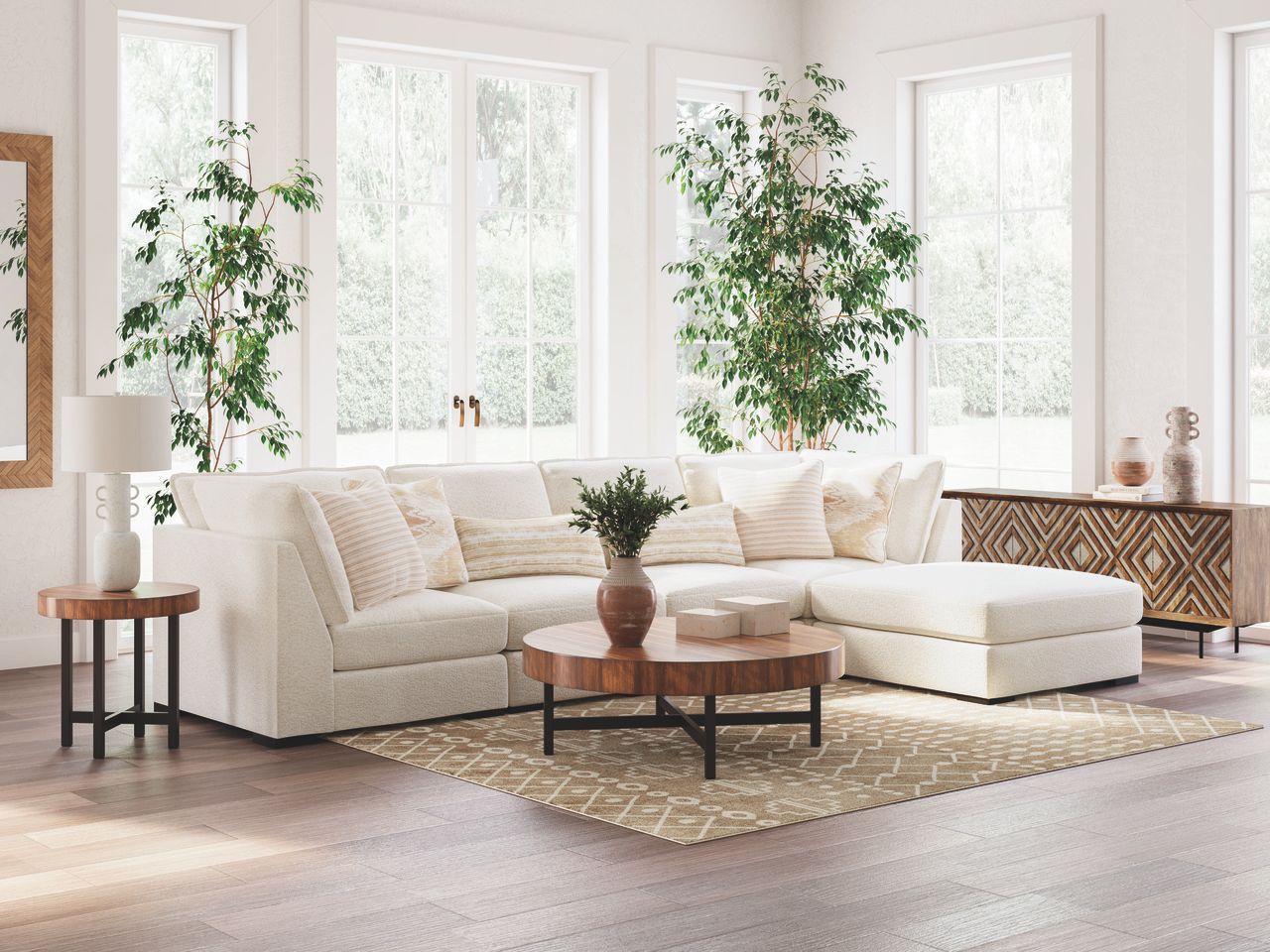 Donelson Creek 4-Piece Sectional and Ottoman In Vanilla 48002U1