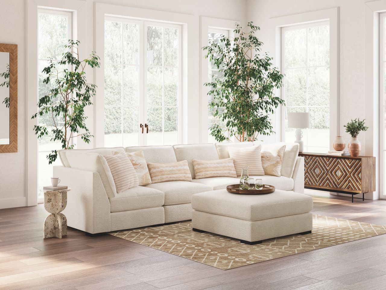 Donelson Creek 4-Piece Sectional and Ottoman In Vanilla 48002U1
