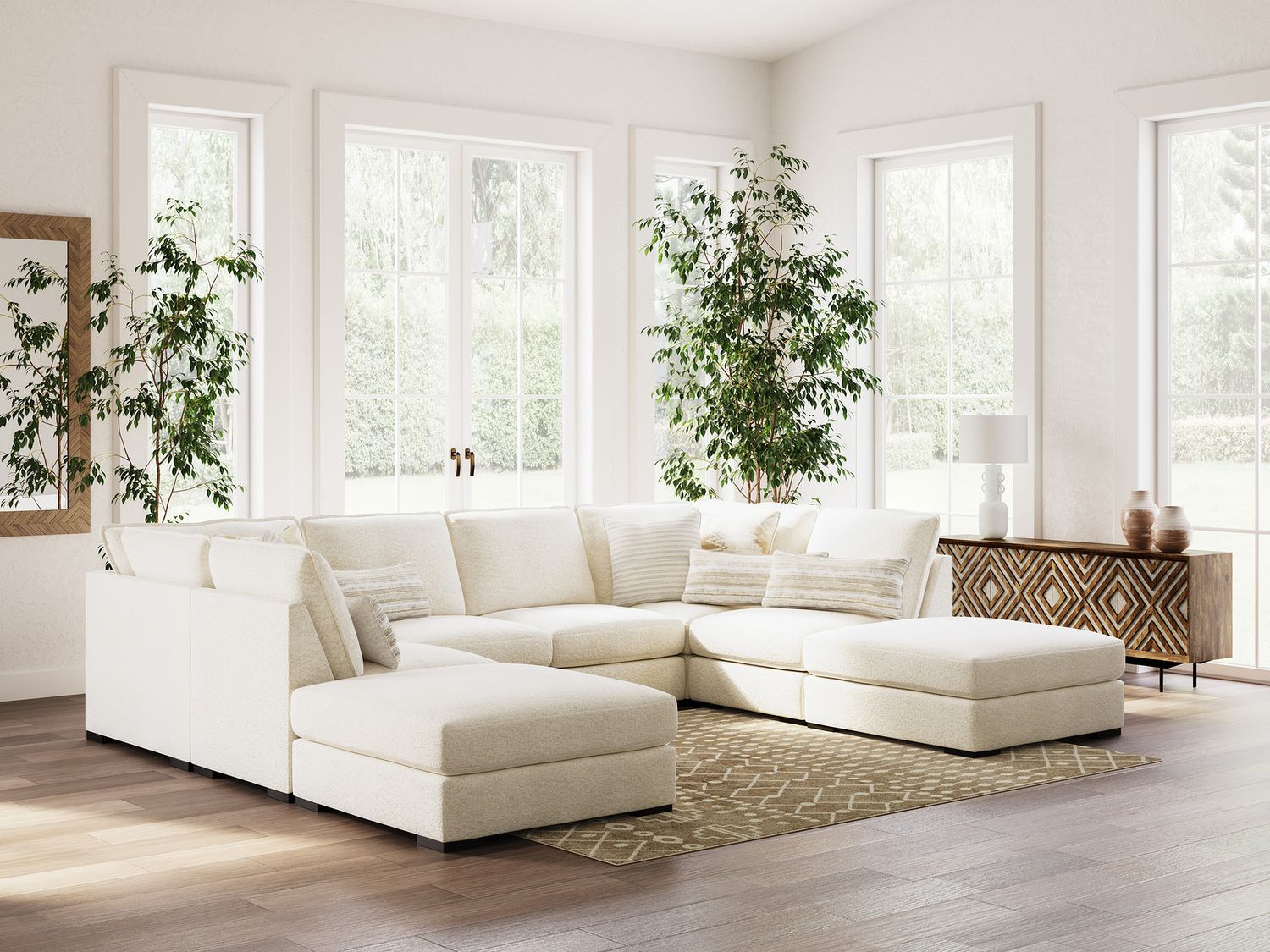 Donelson Creek 4-Piece Sectional and Ottoman In Vanilla 48002U1