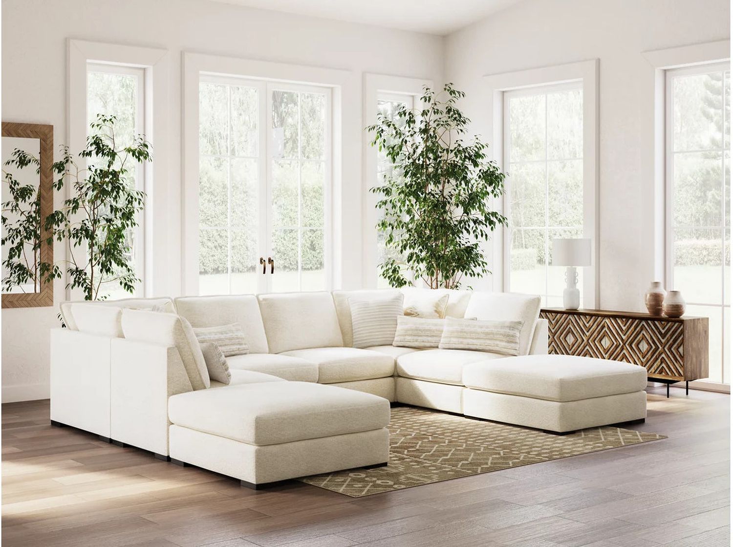 Donelson Creek 6-Piece Sectional and Ottoman In Vanilla 48002U2
