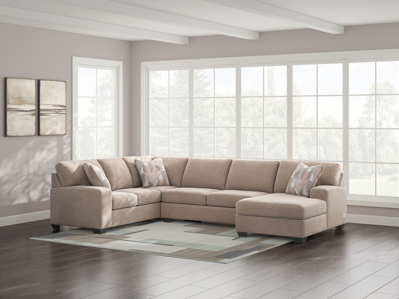 Newellen 3-Piece RAF Sectional With Chaise In Hemp 48404S2
