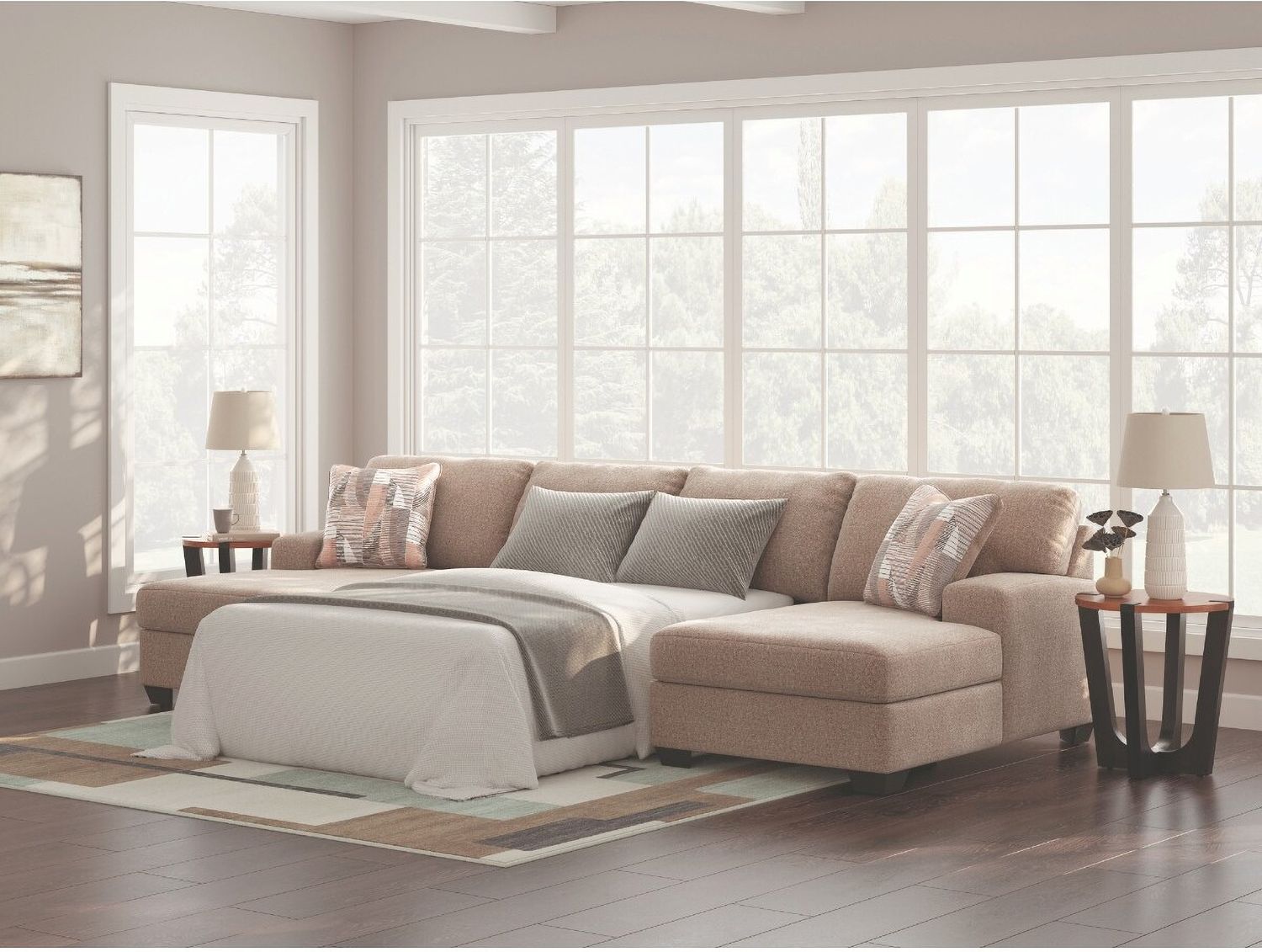 Newellen 3-Piece Sleeper Sectional With Double Chaise In Hemp 48404S7