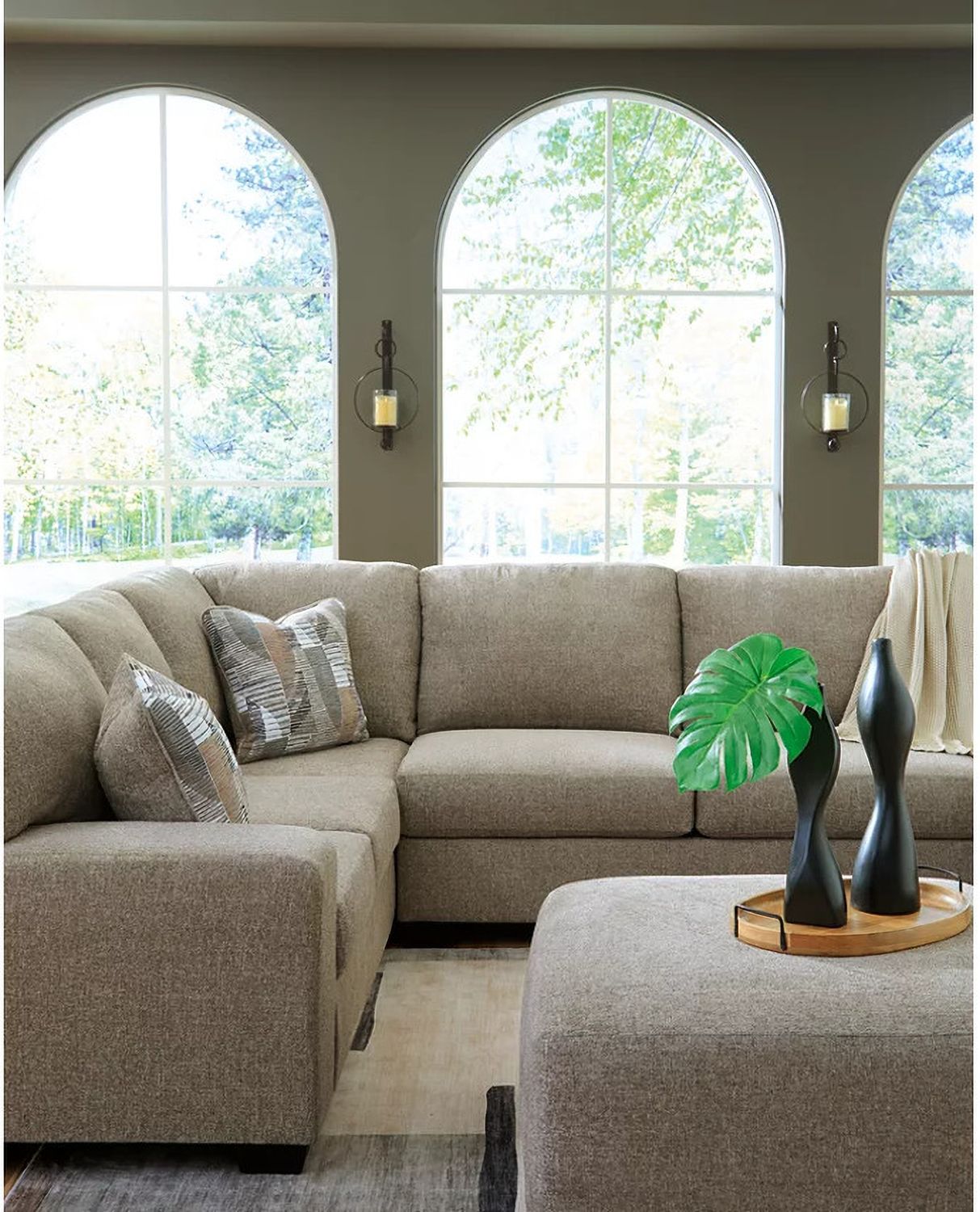 Newellen 3-Piece Sectional and Oversized Ottoman In Hemp 48404U1