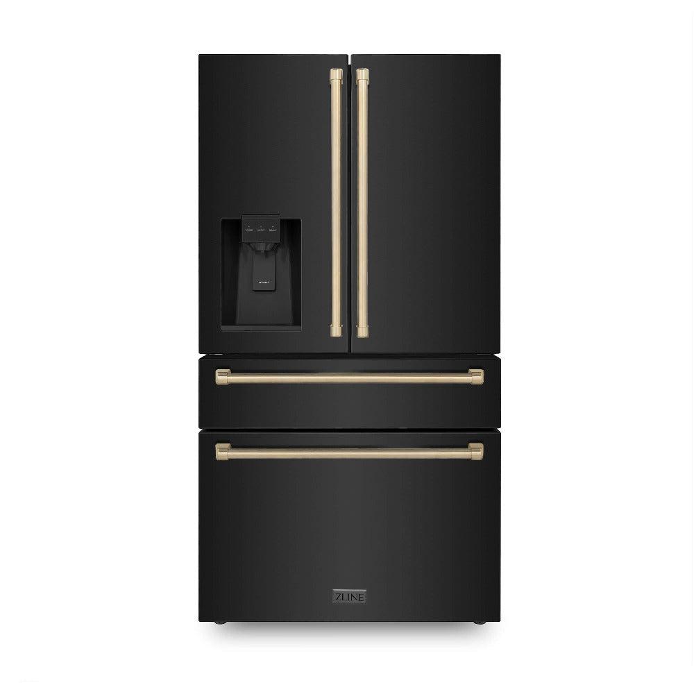 Autograph Edition 30 in. Kitchen Package with Black Stainless Steel Dual Fuel Range, Range Hood, Dishwasher, and Refrigerator with External Water Dispenser with Champagne Bronze Accents 4AKPRRABRHDWV30CB