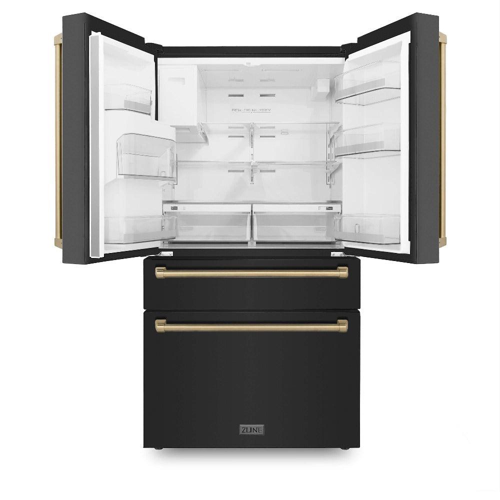 Autograph Edition 30 in. Kitchen Package with Black Stainless Steel Dual Fuel Range, Range Hood, Dishwasher, and Refrigerator with External Water Dispenser with Champagne Bronze Accents 4AKPRRABRHDWV30CB