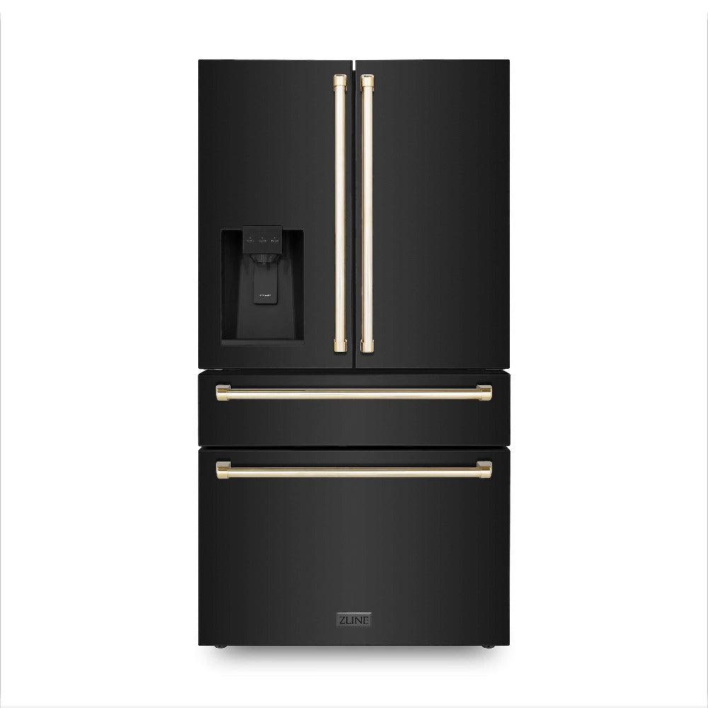 Autograph Edition 30 in. Kitchen Package with Black Stainless Steel Dual Fuel Range, Range Hood, Dishwasher, and Refrigerator with External Water Dispenser with Polished Gold Accents 4AKPRRABRHDWV30G