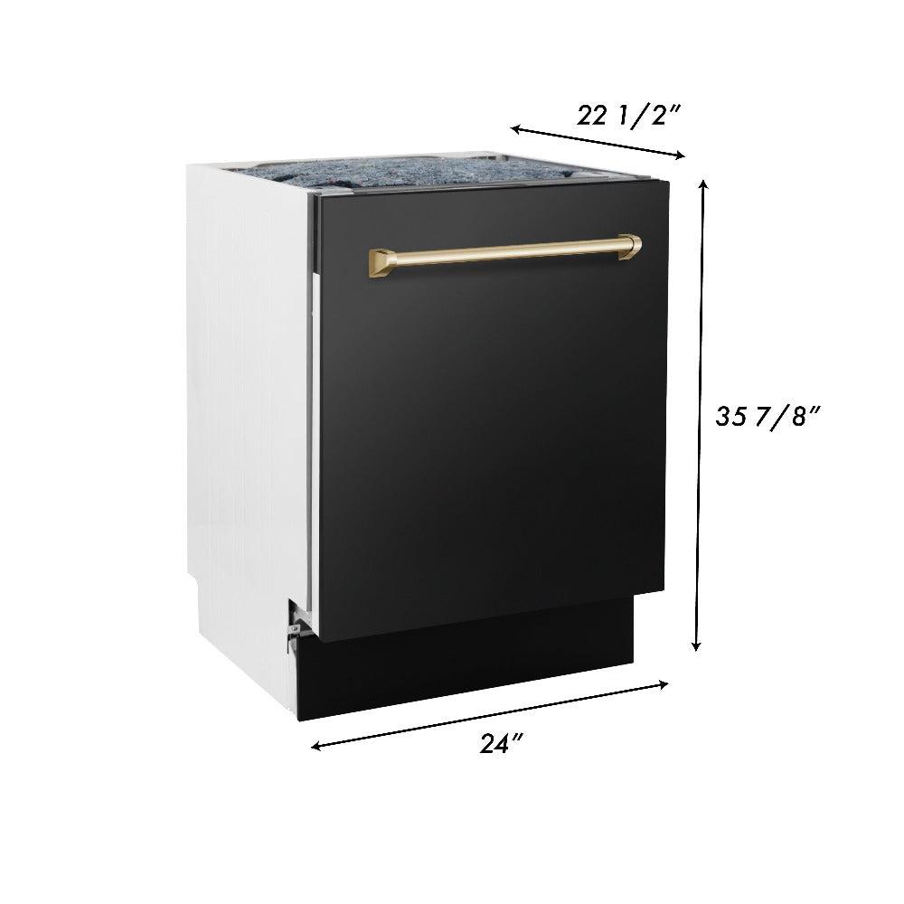 Autograph Edition 36 in. Kitchen Package with Black Stainless Steel Dual Fuel Range, Range Hood, Dishwasher and Refrigerator Including Internal Water Dispenser with Champagne Bronze Accents 4AKPRRABRHDWV36CB