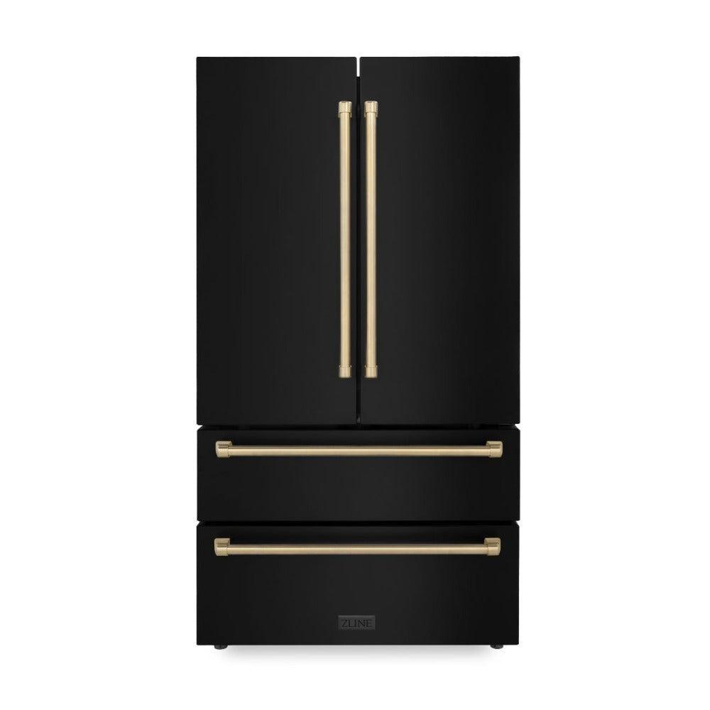 Autograph Edition 36 in. Kitchen Package with Black Stainless Steel Dual Fuel Range, Range Hood, Dishwasher and Refrigerator Including Internal Water Dispenser with Champagne Bronze Accents 4AKPRRABRHDWV36CB