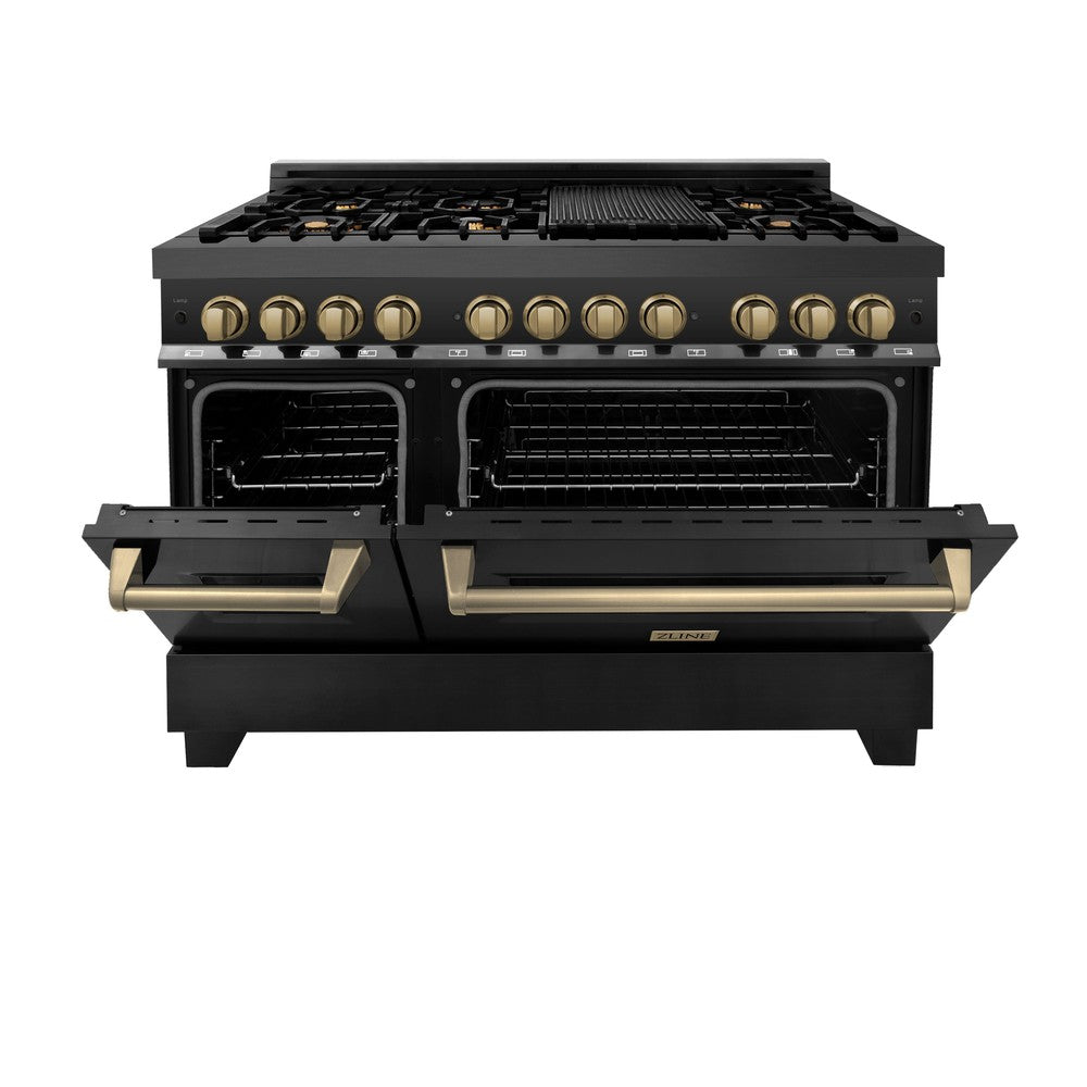 Autograph Edition 48 in. Kitchen Package with Black Stainless Steel Dual Fuel Range, Range Hood, Dishwasher and Refrigerator with Champagne Bronze Accents 4AKPRRABRHDWV48CB