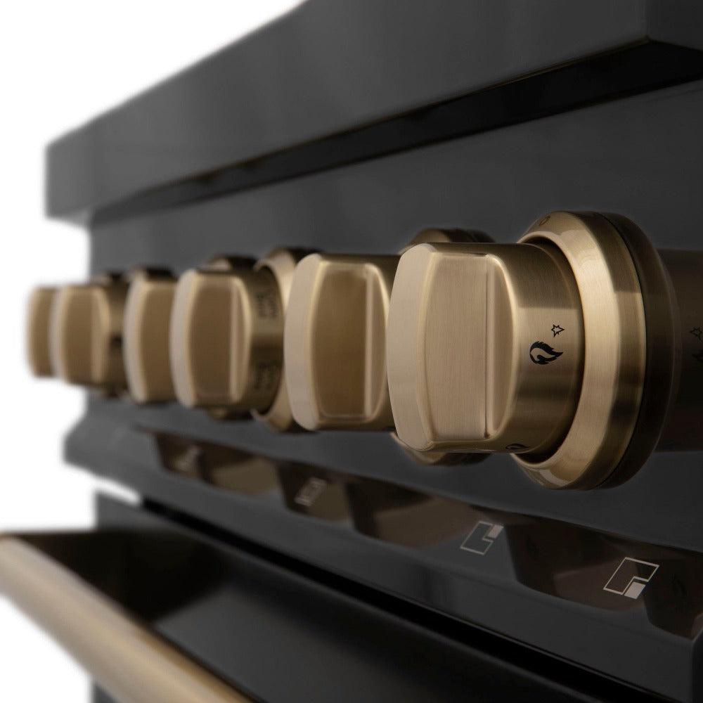 Autograph Edition 48 in. Kitchen Package with Black Stainless Steel Dual Fuel Range, Range Hood, Dishwasher and Refrigerator with Champagne Bronze Accents 4AKPRRABRHDWV48CB