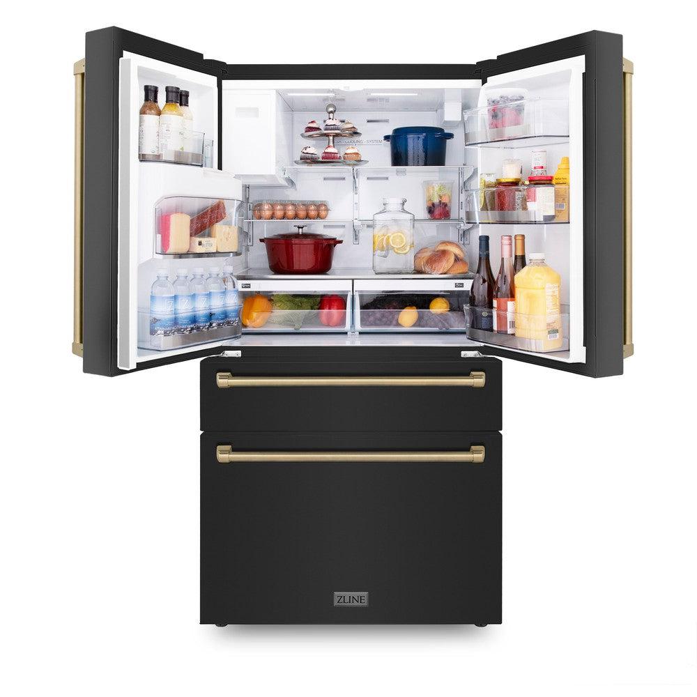 Autograph Edition 48 in. Kitchen Package with Black Stainless Steel Dual Fuel Range, Range Hood, Dishwasher and Refrigerator with Champagne Bronze Accents 4AKPRRABRHDWV48CB
