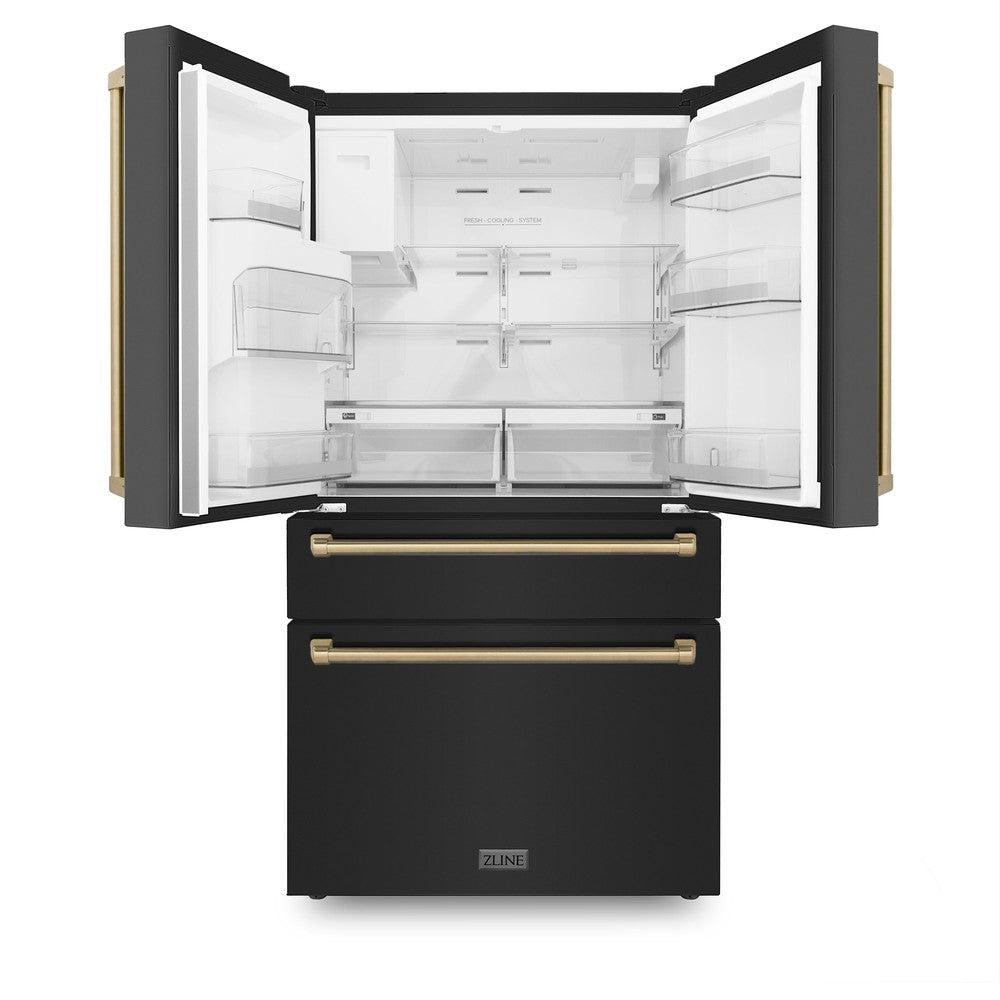 Autograph Edition 48 in. Kitchen Package with Black Stainless Steel Dual Fuel Range, Range Hood, Dishwasher and Refrigerator with Champagne Bronze Accents 4AKPRRABRHDWV48CB