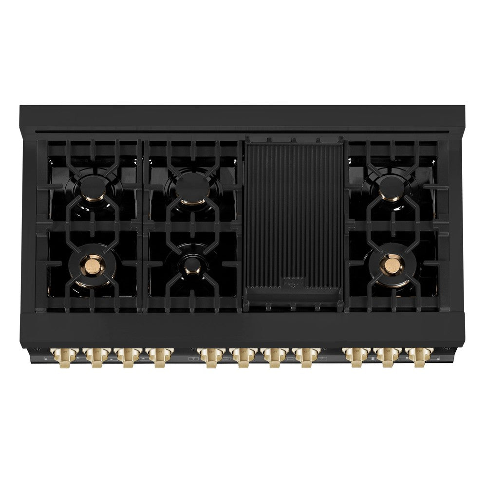 Autograph Edition 48 in. Kitchen Package with Black Stainless Steel Dual Fuel Range, Range Hood, Dishwasher and Refrigerator Including External Water Dispenser with Polished Gold Accents 4AKPRRABRHDWV48G