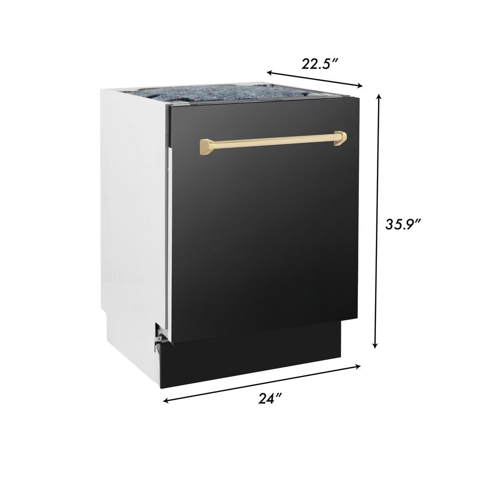 Autograph Edition 48 in. Kitchen Package with Black Stainless Steel Dual Fuel Range, Range Hood, Dishwasher and Refrigerator Including External Water Dispenser with Polished Gold Accents 4AKPRRABRHDWV48G