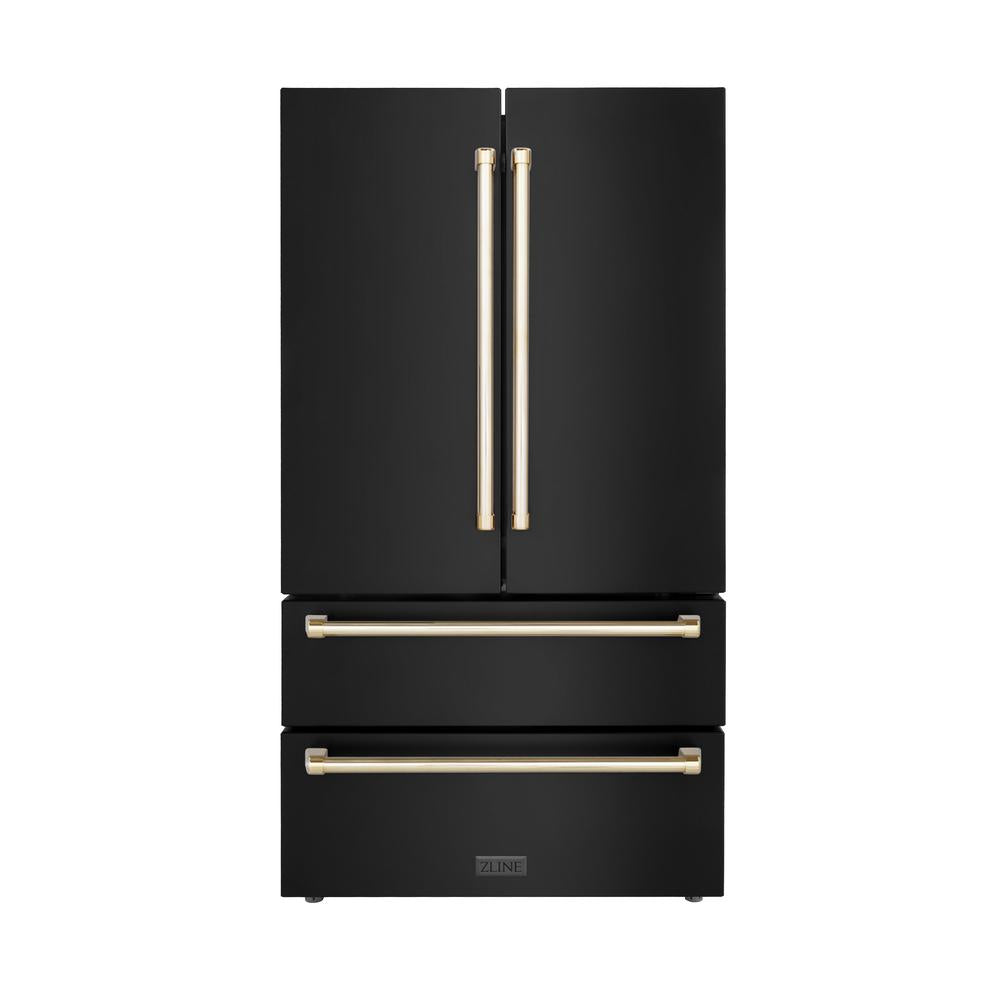 Autograph Edition 48 in. Kitchen Package with Black Stainless Steel Dual Fuel Range, Range Hood, Dishwasher and Refrigerator Including External Water Dispenser with Polished Gold Accents 4AKPRRABRHDWV48G