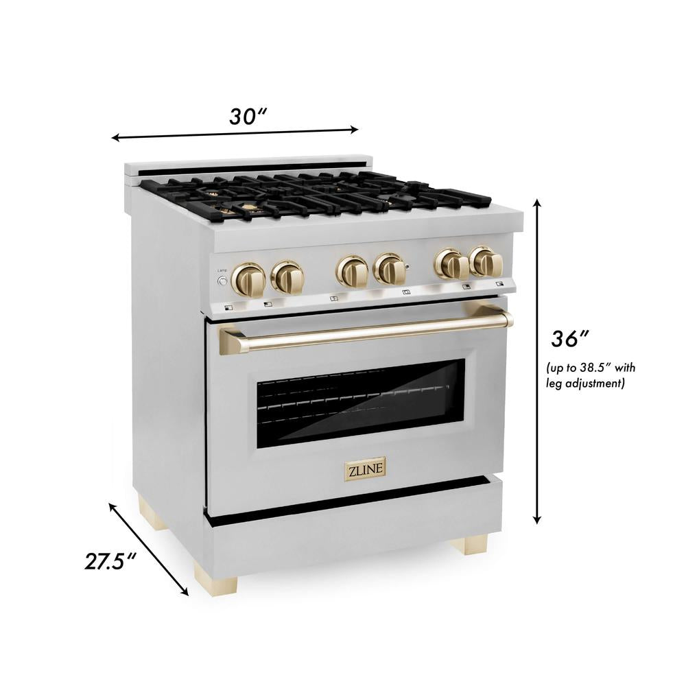 Autograph Edition 30 in. Kitchen Package with Stainless Steel Dual Fuel Range, Range Hood, Dishwasher, and Refrigerator with External Water Dispenser with Polished Gold Accents 4AKPRRARHDWM30G, product image 10 of 27