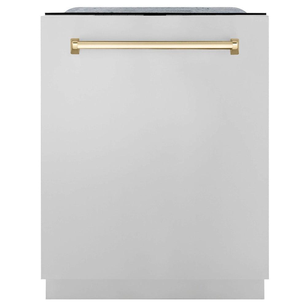Autograph Edition 30 in. Kitchen Package with Stainless Steel Dual Fuel Range, Range Hood, Dishwasher, and Refrigerator with External Water Dispenser with Polished Gold Accents 4AKPRRARHDWM30G, product image 16 of 27