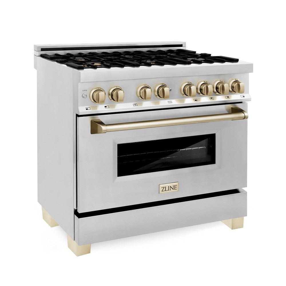 Autograph Edition 36 in. Kitchen Package with Stainless Steel Dual Fuel Range, Range Hood, Dishwasher and Refrigerator Including External Water Dispenser with Polished Gold Accents 4AKPRRARHDWM36G, product image 14 of 28