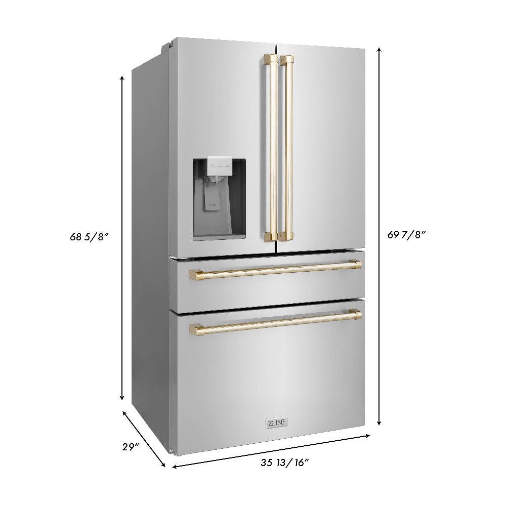 Autograph Edition 36 in. Kitchen Package with Stainless Steel Dual Fuel Range, Range Hood, Dishwasher and Refrigerator Including External Water Dispenser with Polished Gold Accents 4AKPRRARHDWM36G, product image 28 of 28
