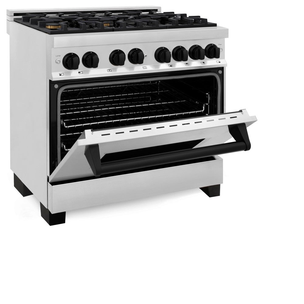 Autograph Edition 36 in. Kitchen Package with Stainless Steel Dual Fuel Range, Range Hood, Dishwasher and Refrigerator Including External Water Dispenser with Matte Black Accents 4AKPRRARHDWM36MB, product image 4 of 28
