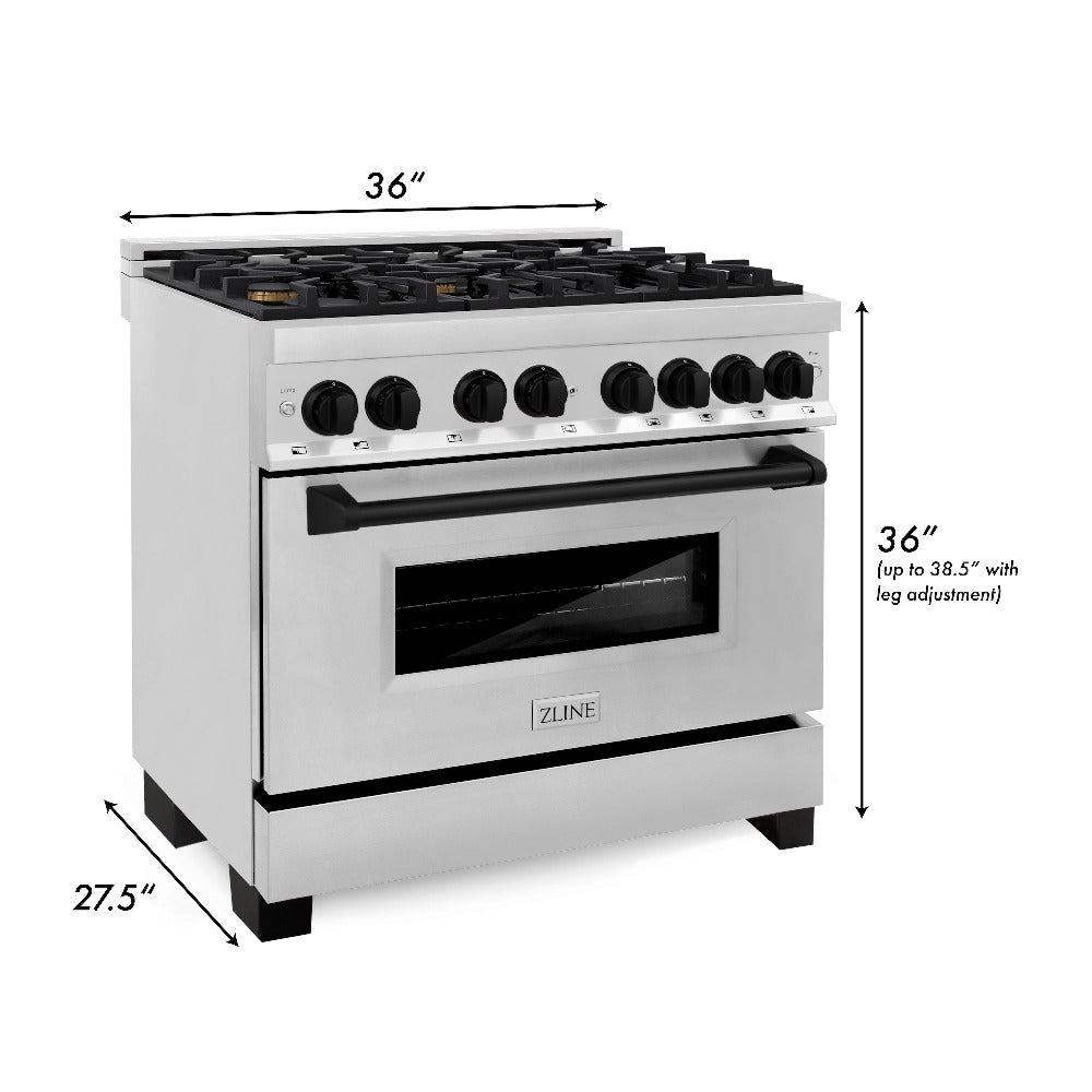 Autograph Edition 36 in. Kitchen Package with Stainless Steel Dual Fuel Range, Range Hood, Dishwasher and Refrigerator Including External Water Dispenser with Matte Black Accents 4AKPRRARHDWM36MB, product image 10 of 28