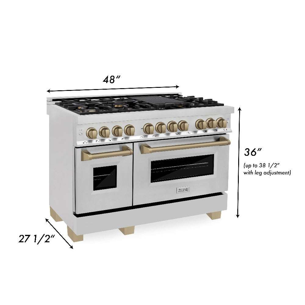 Autograph Edition 48 in. Kitchen Package with Stainless Steel Dual Fuel Range, Range Hood, Dishwasher and Refrigerator Including External Water Dispenser with Champagne Bronze Accents 4AKPRRARHDWM48CB, product image 7 of 24