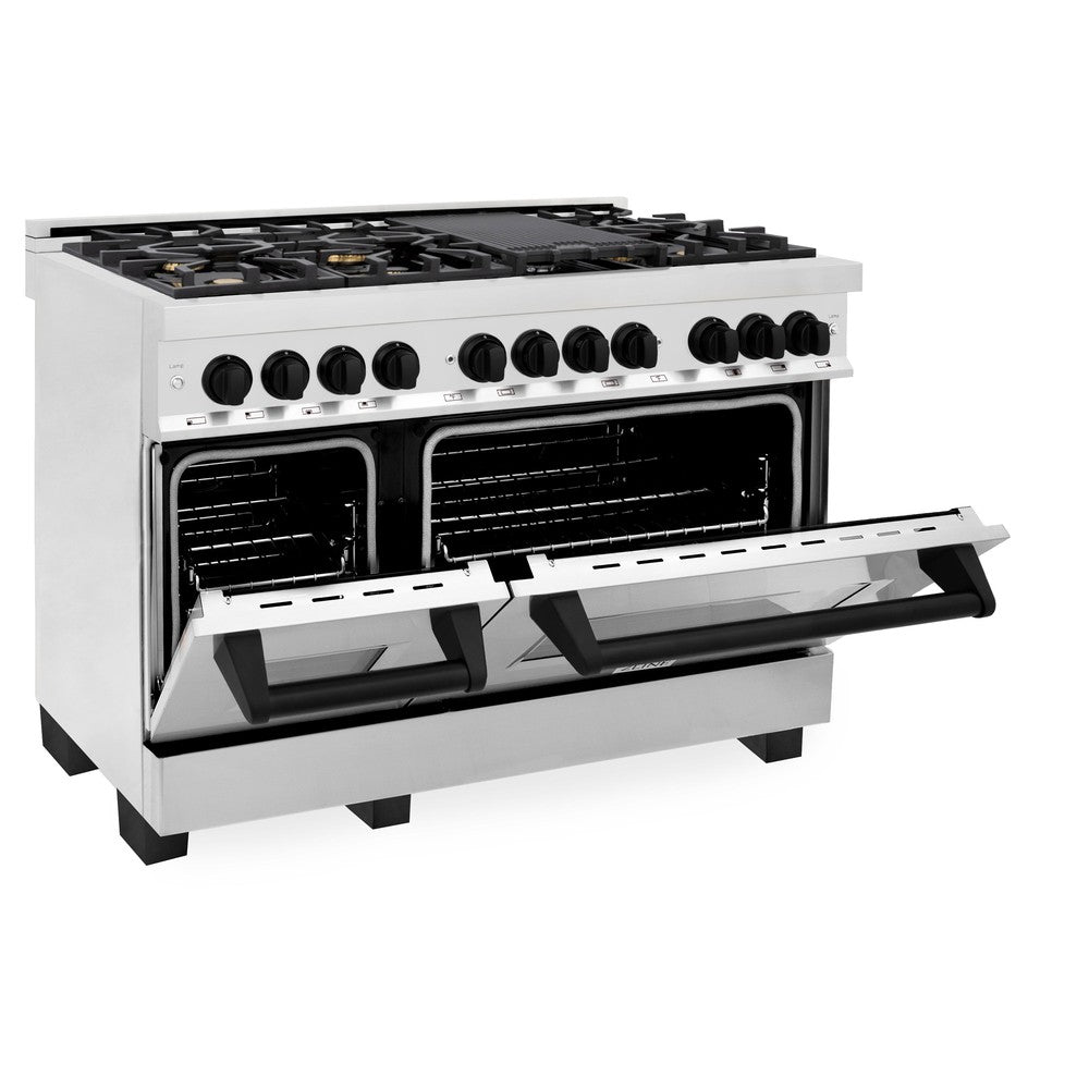 Autograph Edition 48 in. Kitchen Package with Stainless Steel Dual Fuel Range, Range Hood, Dishwasher and Refrigerator Including External Water Dispenser with Matte Black Accents 4AKPRRARHDWM48MB, product image 5 of 29
