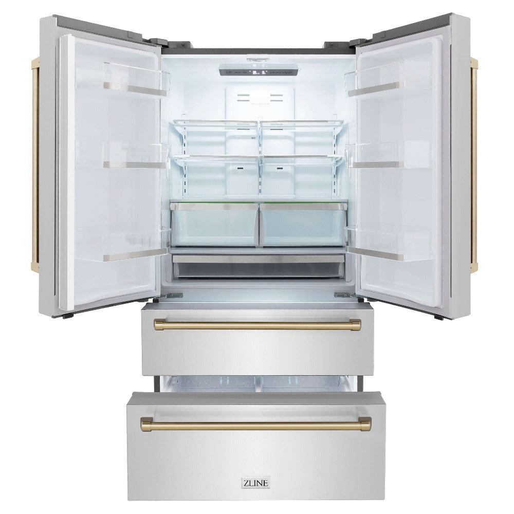 Autograph Edition 30 in. Kitchen Package with Stainless Steel Dual Fuel Range, Range Hood, Dishwasher and Refrigerator with Champagne Bronze Accents 4KAPRRARHDWM30CB
