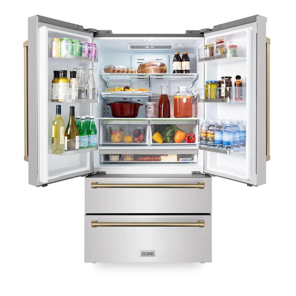 Autograph Edition 30 in. Kitchen Package with Stainless Steel Dual Fuel Range, Range Hood, Dishwasher and Refrigerator with Champagne Bronze Accents 4KAPRRARHDWM30CB