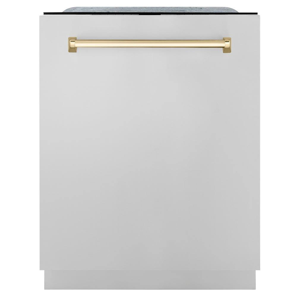 Autograph Edition 30 in. Kitchen Package with Stainless Steel Dual Fuel Range, Range Hood, Dishwasher and Refrigerator with Polished Gold Accents 4KAPRRARHDWM30G
