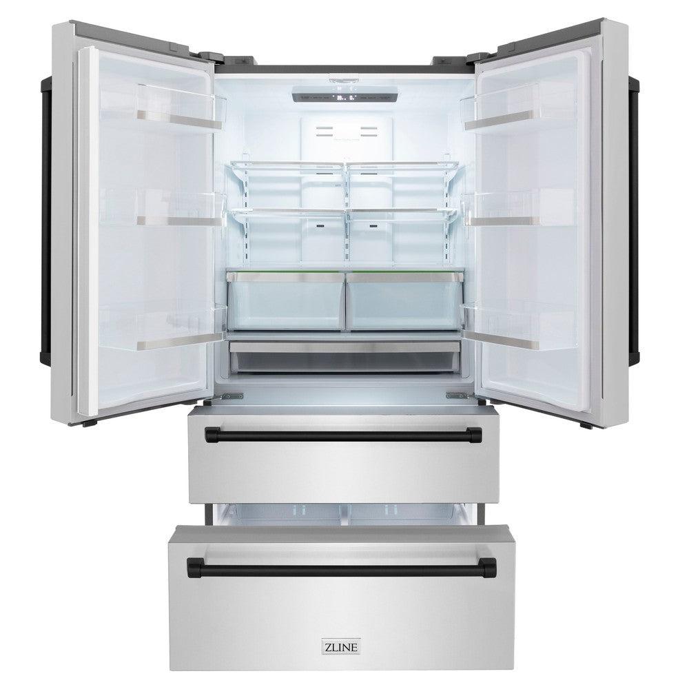 Autograph Edition 30 in. Kitchen Package with Stainless Steel Dual Fuel Range, Range Hood, Dishwasher and Refrigerator with Matte Black Accents 4KAPRRARHDWM30MB