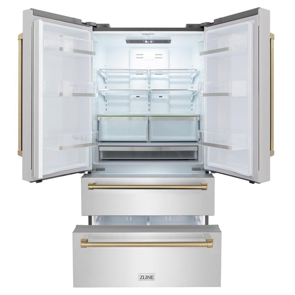 Autograph Edition 48 in. Kitchen Package with Stainless Steel Dual Fuel Range, Range Hood, Dishwasher and Refrigerator with Champagne Bronze Accents 4KAPRRARHDWM48CB