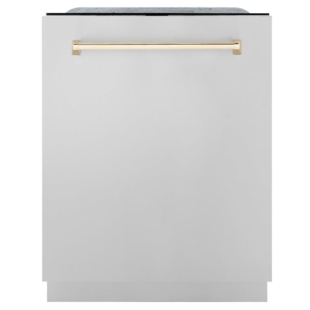 Autograph Edition 48 in. Kitchen Package with Stainless Steel Dual Fuel Range, Range Hood, Dishwasher and Refrigerator with Polished Gold Accents 4KAPRRARHDWM48G