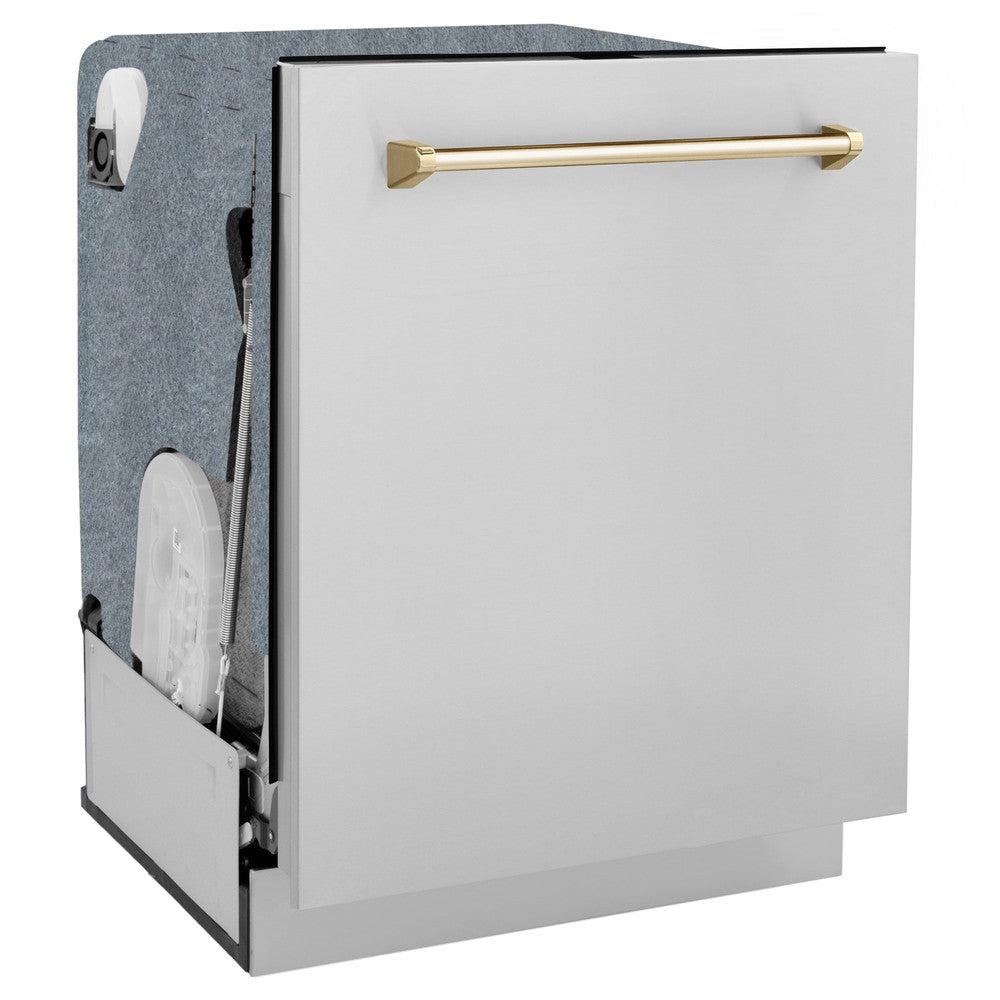 Autograph Edition 48 in. Kitchen Package with Stainless Steel Dual Fuel Range, Range Hood, Dishwasher and Refrigerator with Polished Gold Accents 4KAPRRARHDWM48G