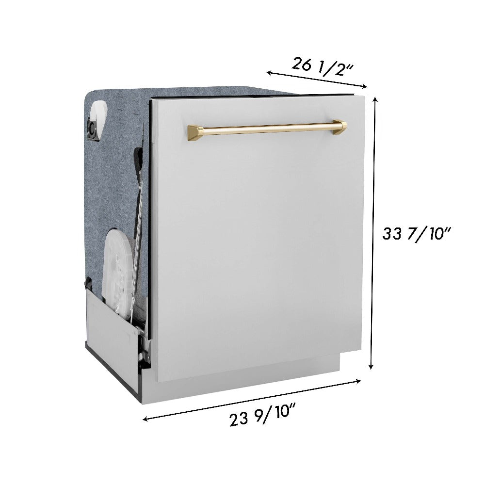 Autograph Edition 48 in. Kitchen Package with Stainless Steel Dual Fuel Range, Range Hood, Dishwasher and Refrigerator with Polished Gold Accents 4KAPRRARHDWM48G