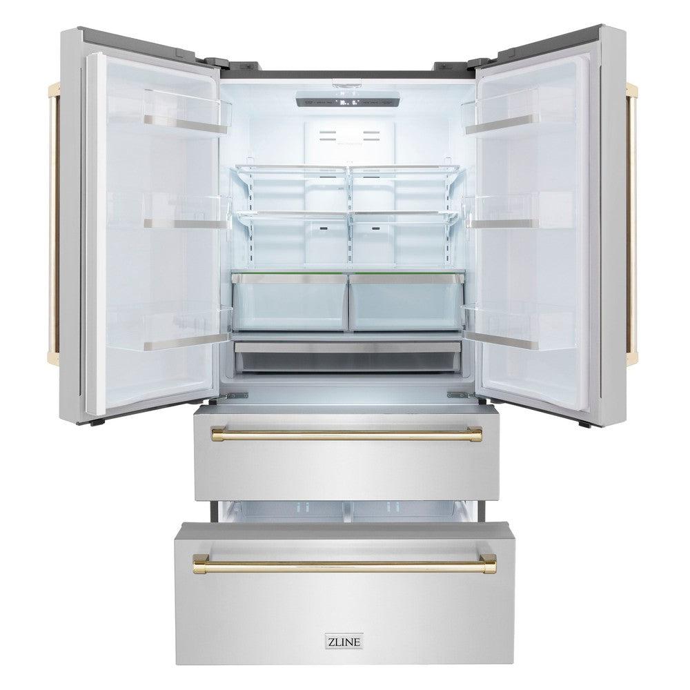 Autograph Edition 48 in. Kitchen Package with Stainless Steel Dual Fuel Range, Range Hood, Dishwasher and Refrigerator with Polished Gold Accents 4KAPRRARHDWM48G
