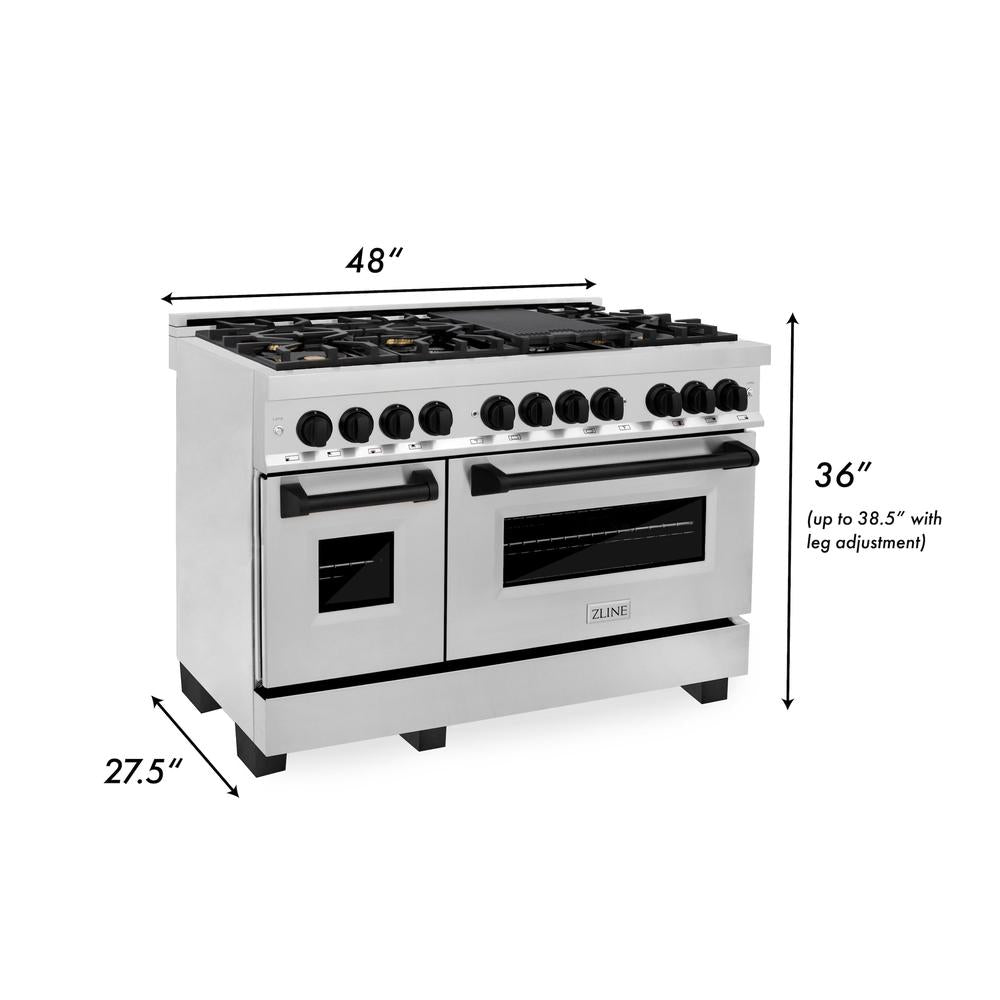 Autograph Edition 48 in. Kitchen Package with Stainless Steel Dual Fuel Range, Range Hood, Dishwasher and Refrigerator with Matte Black Accents 4KAPRRARHDWM48MB, product image 8 of 20