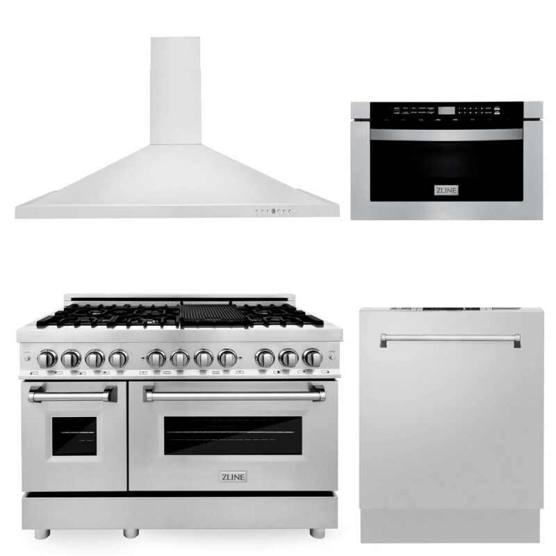 48 in. Kitchen Package with Stainless Steel Dual Fuel Range, Range Hood, Microwave Drawer and Dishwasher 4KPRARH48MWDW