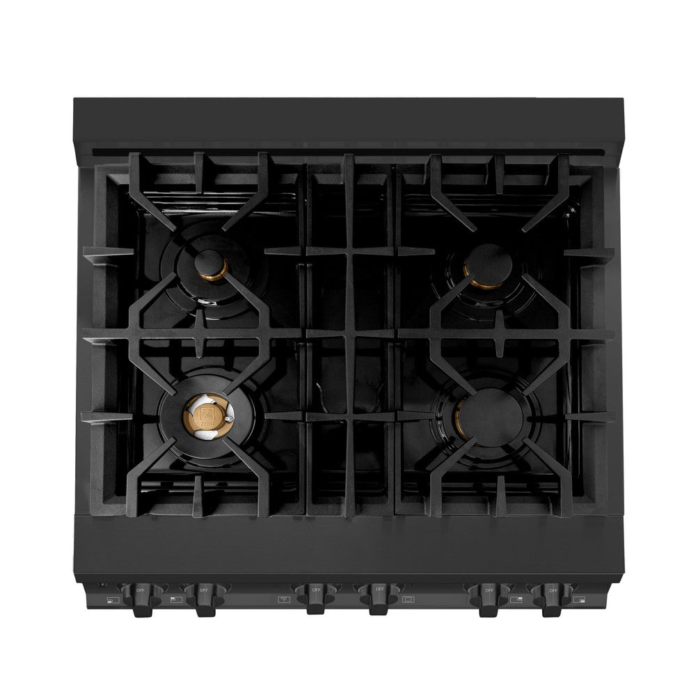 Kitchen Package with Black Stainless Steel Refrigeration, 30" Dual Fuel Range, 30" Range Hood and Microwave Drawer 4KPRRABRH30MW