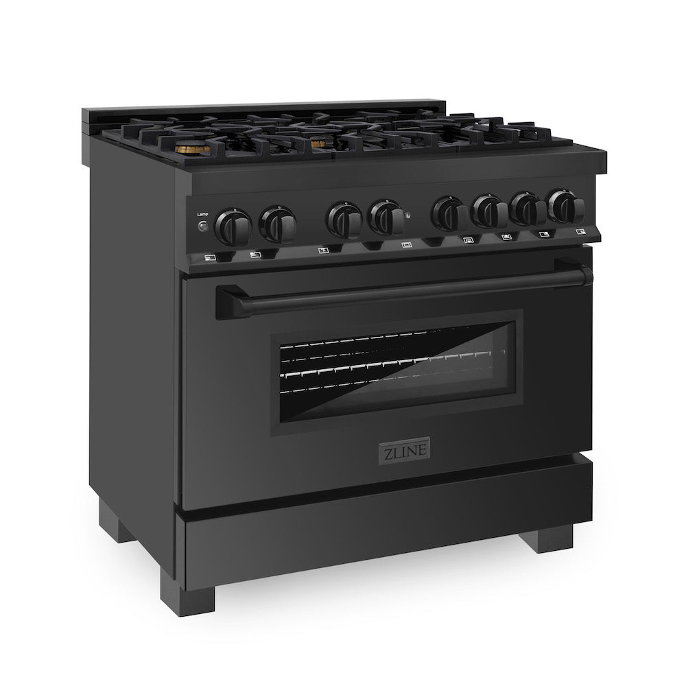 Kitchen Package with Black Stainless Steel Refrigeration, 36" Dual Fuel Range and Microwave Drawer 4KPRRABRH36MW