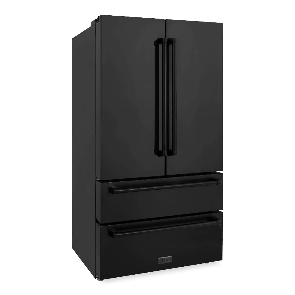 Kitchen Package with Black Stainless Steel Refrigeration, 36" Dual Fuel Range and Microwave Drawer 4KPRRABRH36MW