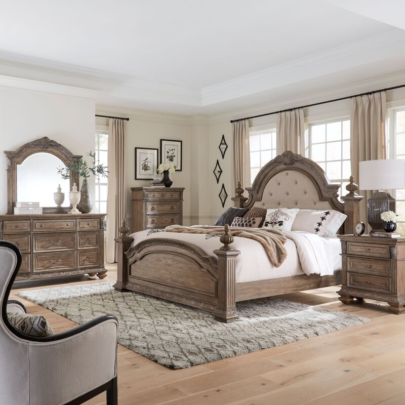 Carlisle Court Queen Poster Bed, Dresser & Mirror, Chest, Night Stand 502BRQPSDMCN