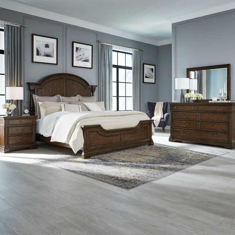 Arden Road King Poster Bed, Dresser & Mirror, Night Stand 512BRKPSDMN