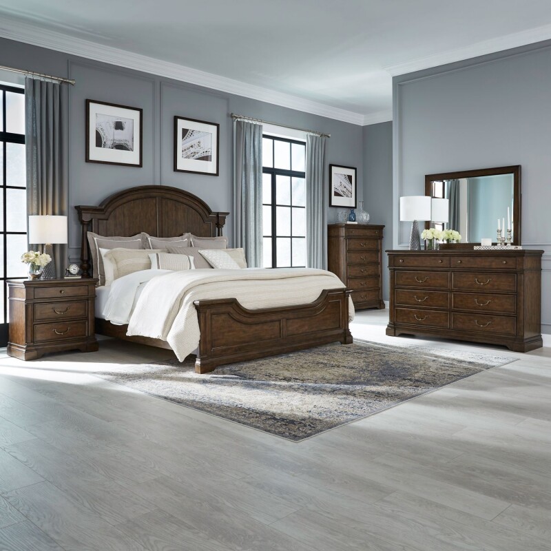 Arden Road Queen Poster Bed, Dresser & Mirror, Chest, Night Stand 512BRQPSDMCN