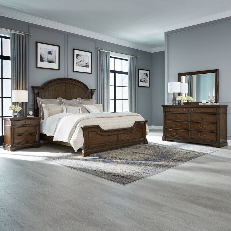 Arden Road Queen Poster Bed, Dresser & Mirror, Night Stand 512BRQPSDMN